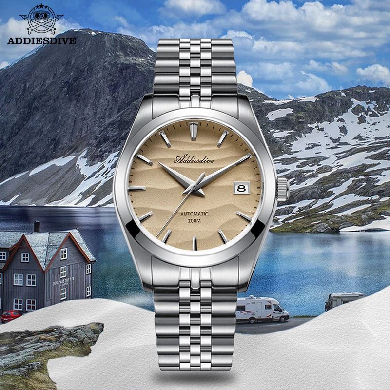 ADDIESDIVE 사막 다이얼 NH35A 자동 시계, 클래식 100M 다이브 남성용 기계식 손목시계, 39mm Relojes Hombres, AD2059, 신제품