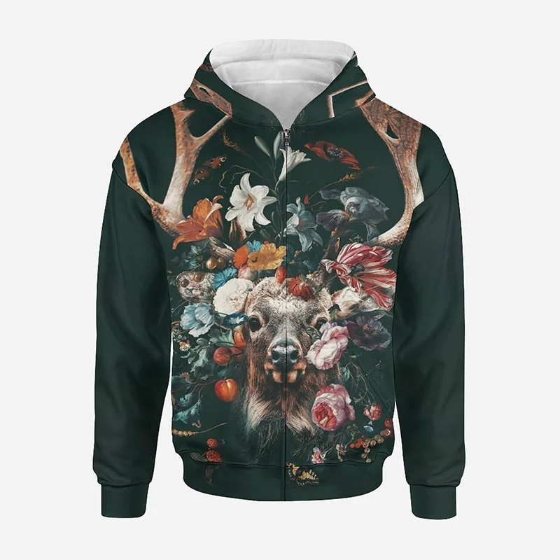 

3D Print Flower Animal Tiger Lion Design 2022 New Full Zip Hoodie Men Women Children Casual Kawaii Cool Zipper Sweatshirt