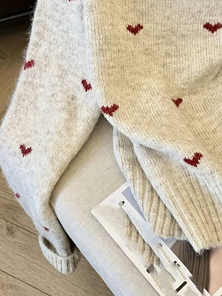 Heart Pattern Knit Sweater - Model Back View