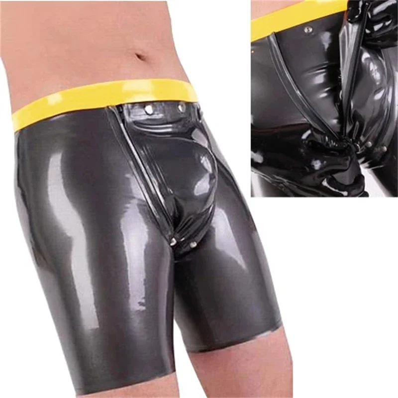 

Sexy Latex Boxer Shorts Yellow with Silver Rubber Underwear for Men