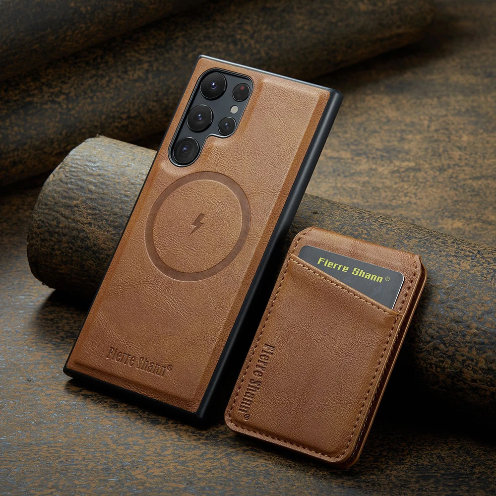 Leather Magnetic Phone Case with Card Holder and Stand Feature