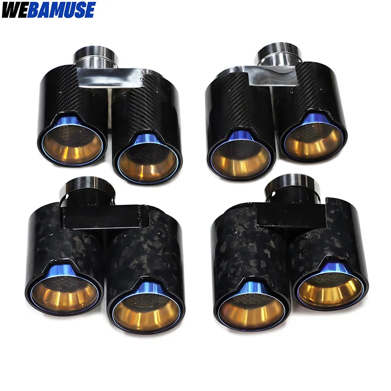 Quad Carbon Fiber Exhaust Tip Dual Outlet Stainless Steel Muffler Exhaust System Tailpipe For BMW G20 G21 330i 330d 320d