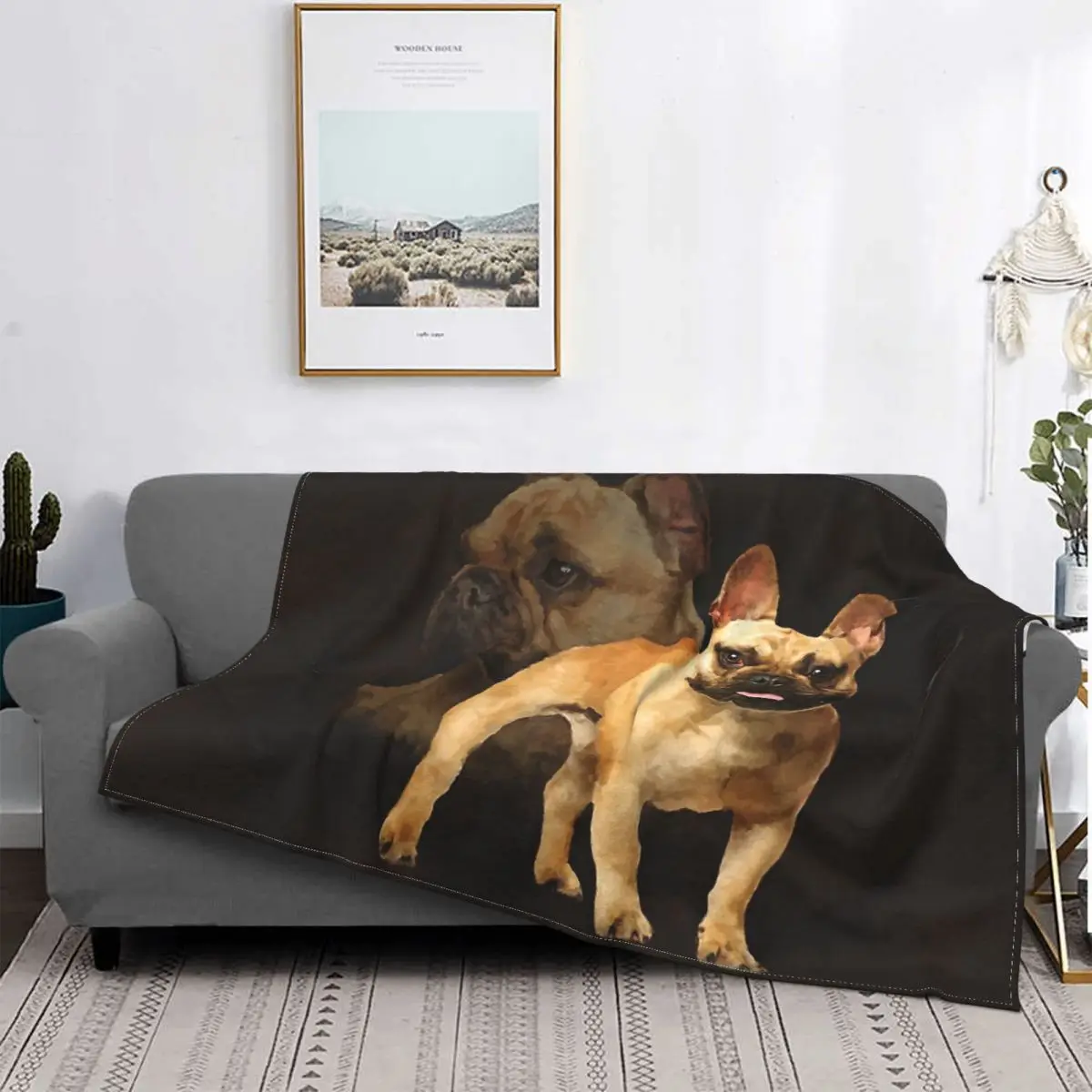 French Bulldog Blanket Flannel Decoration Puppy Art Portable Home Bedspread |