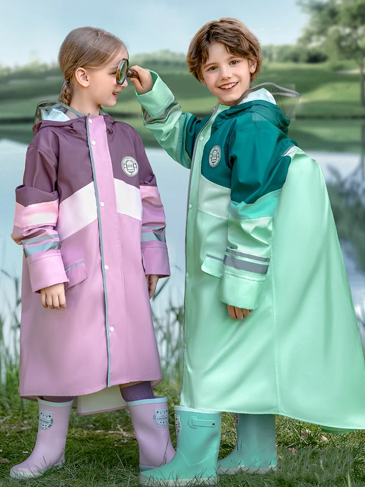 Children's Waterproof Raincoat 1.2M-1.7M Student School Raincoat Splicing Seam Adhesive Kids Schoolbag Long Rain Coat