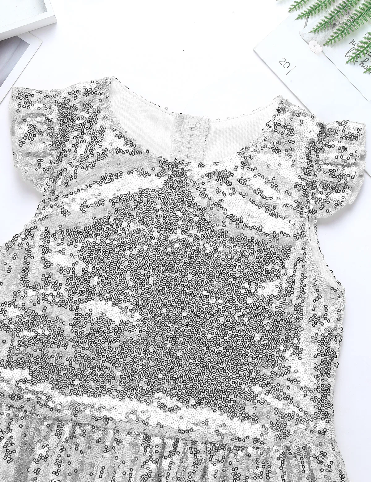 Kinder Mädchen T-Shirts mit glitzernden Pailletten, Meerjungfrau, kurze Flatterärmel, Schößchen-Shirt, Oberteil für Halloween, Karneval, Geburtstag, Mottoparty – Detail 15