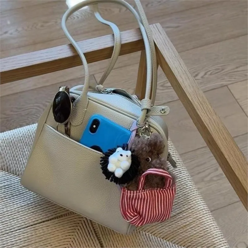 JIAERDI Light Gray Minimalist Handbag Women Pebbled Texture Leather Square Shoulder Bags Ladies Casual Niche Premium Boston Bag