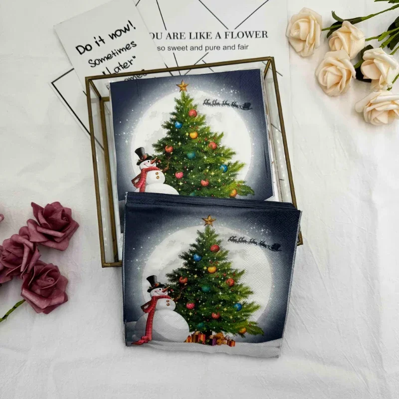 Christmas Party Decoration Paper Christmas Tree Snowman Printed Disposable Napkin Element Wine Glass Flower 20p