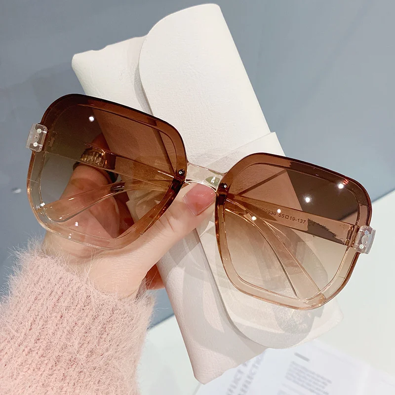 Trend Personality Gradient Ocean Piece Sunglasses Rice Nails Large Frame Sunshade Glasses Rimless Casual Sunglasses_voghion.com