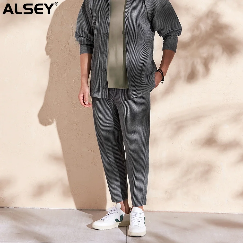 

Брюки ALSEY Miyake мужские Плиссированные, модные штаны в японском стиле, Свободные повседневные брюки-карандаш в Корейском стиле, Осень-зима