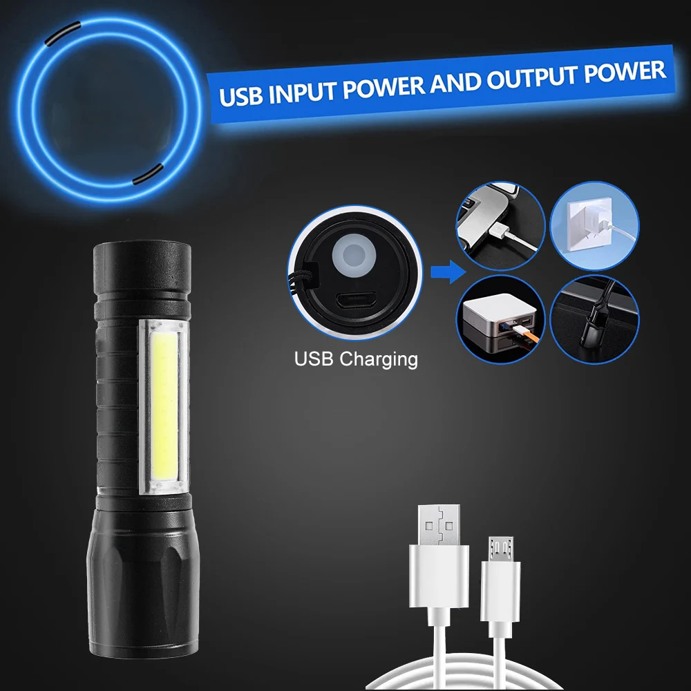 Mini USB Charging LED Flashlight led flashlight mini flashlight led flashlights mini led flashlight led torch light 3 Modes Portable Strong Light Zoom Torch Outdoor Camping Lamp Lantern Waterproof Flashlights