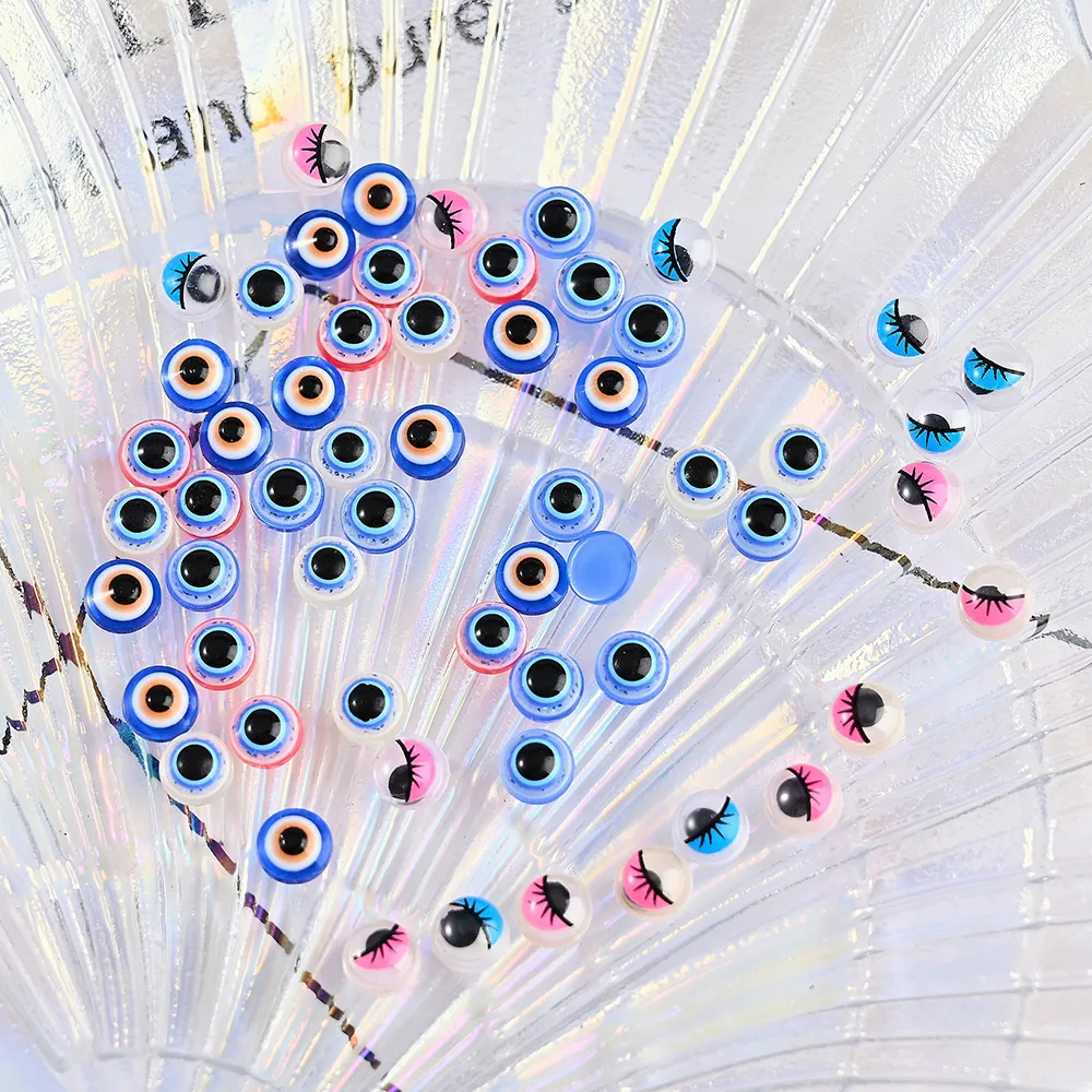 

50Pcs Demon Blue Eyes Nail Art Decoration Bulk Multiple Blue Eye 6/8mm Resin 3D Nail Charms DIY 3d Flat-Bottom Eye Nail Decor *