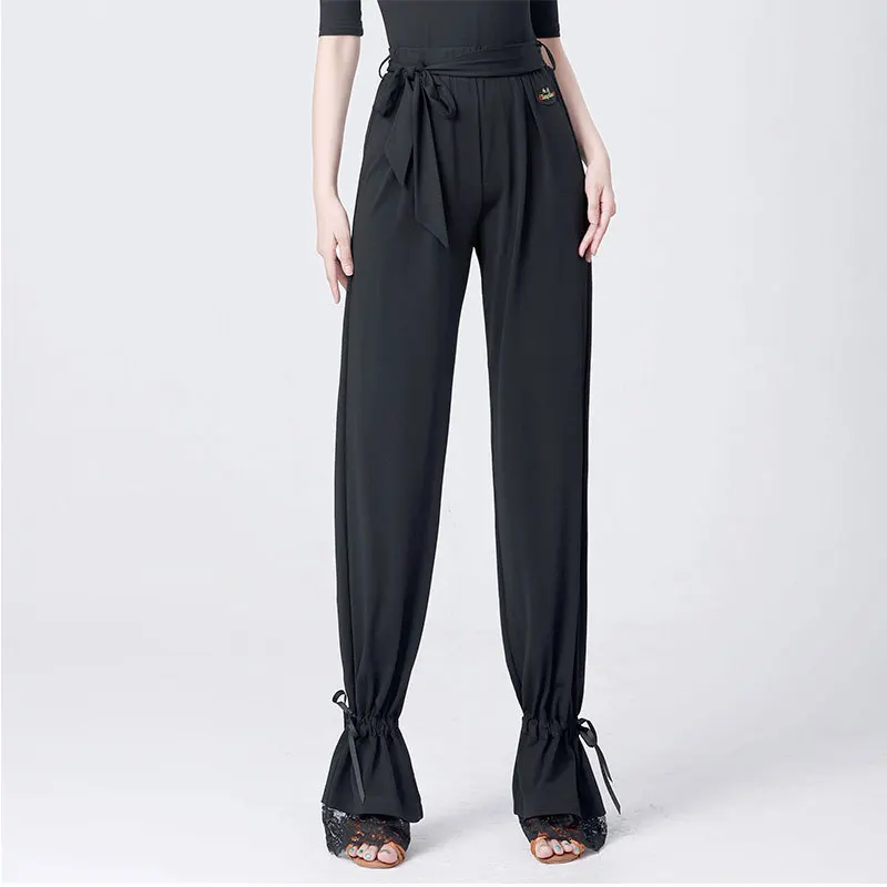 Dance Pants Elastic Waist Latin Dance Practice Pants Shrinking Lace Trousers Ballroom Dance Ladies Pants Women Clothing