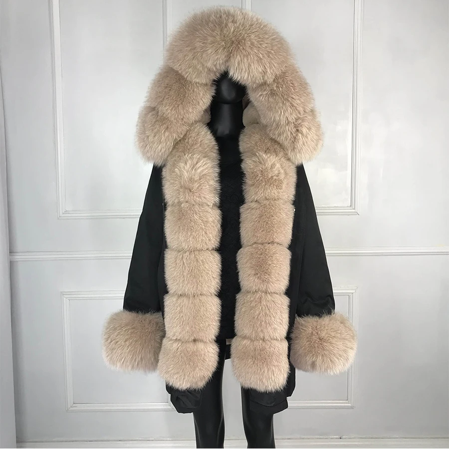 CNEGOVIK Real fox fur parka women inside real rabbit fur lined parkas