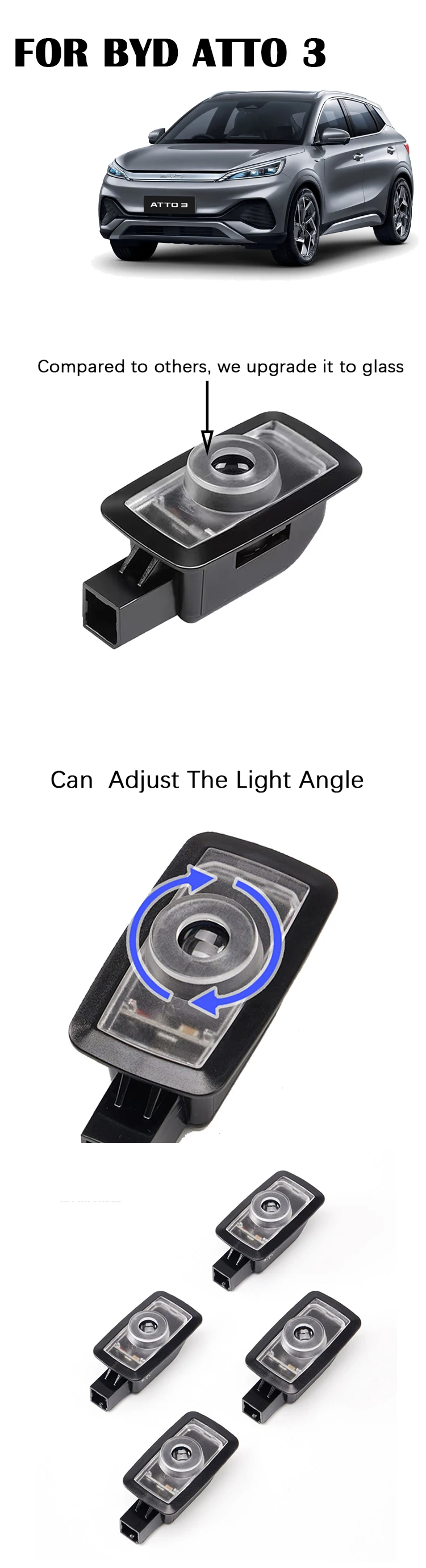 For BYD ATTO3 YUAN PLUS Door laser projection HD projection welcome lamp atmosphere lamp car decoration Auto accessories