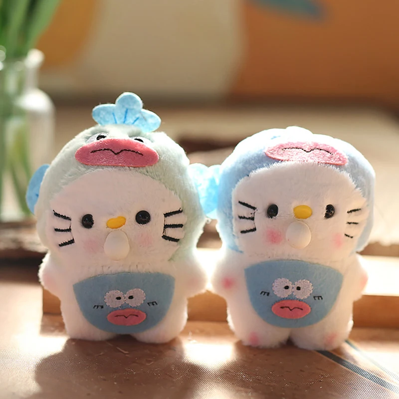 귀여운 산리오 행요돈 후드 KT 고양이 봉제 인형, 삐삐 거리는 거품, 헬로 키티 봉제 장난감, 열쇠고리 가방 펜던트 선물