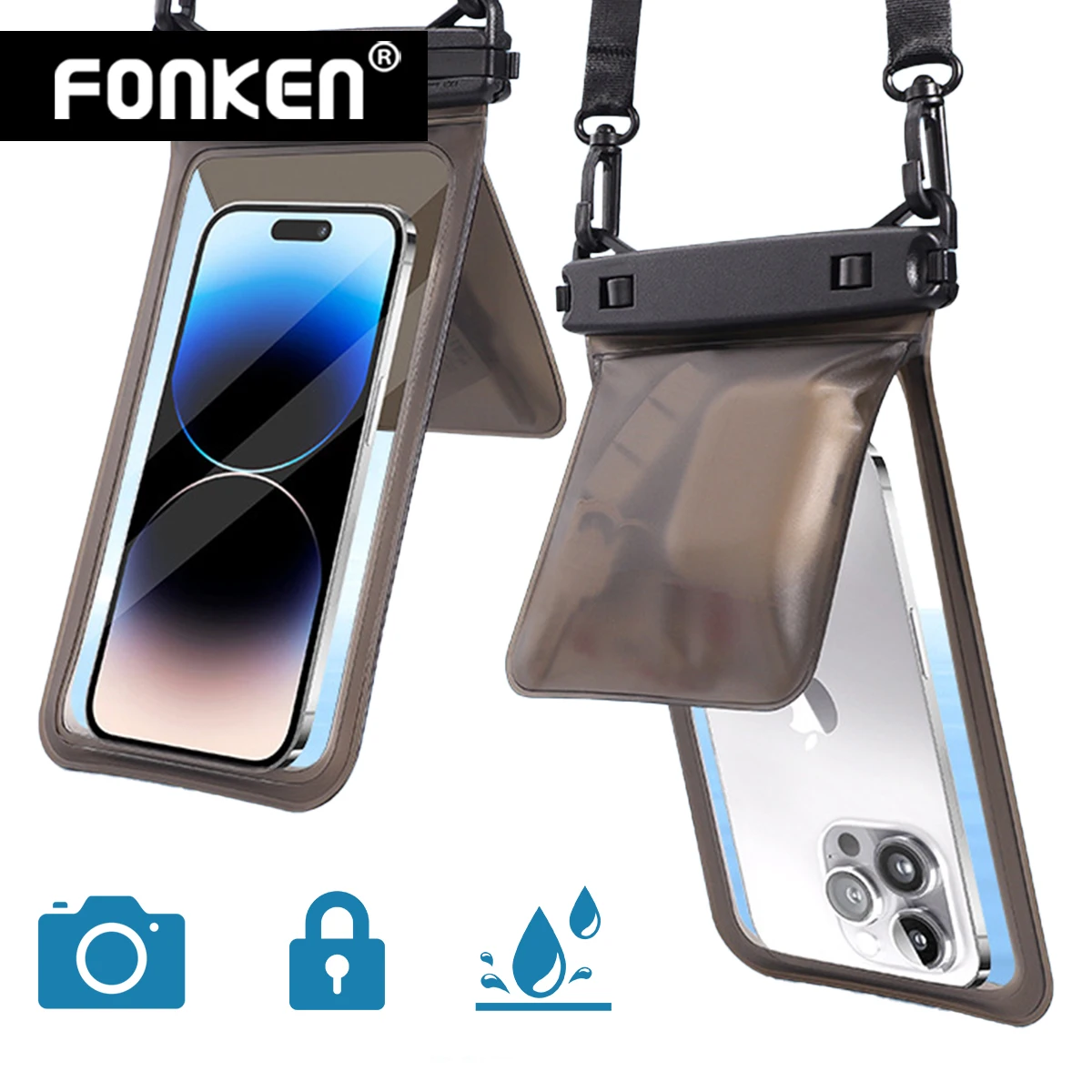 FONKEN Double Space Waterproof Phone Case IPX8 Dry Bag Suitable Swimming diving taking photos Waterproof cover for 8.5in Phone