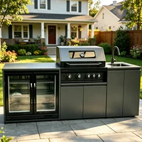 Meubles de cuisine d'extérieur modernes, modulaires et fonctionnels en acier inoxydable avec grill, plaque de cuisson, évier, réfrigérateur et éclairage LED pour jardin, patio ou cour arrière 5