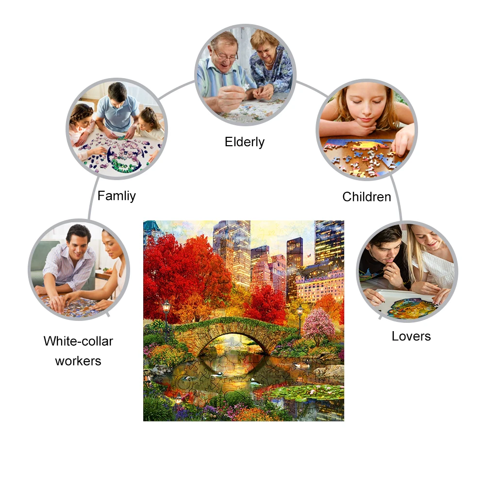 Unique Wooden Puzzles Stone Bridge Maple Tree Wood Jigsaw Puzzle Craft Irregular Family Interactive Puzzle Best Gift for Adults 4
