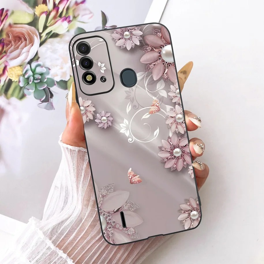 Elegant Flower & Butterfly Soft Black Silicone Phone Case