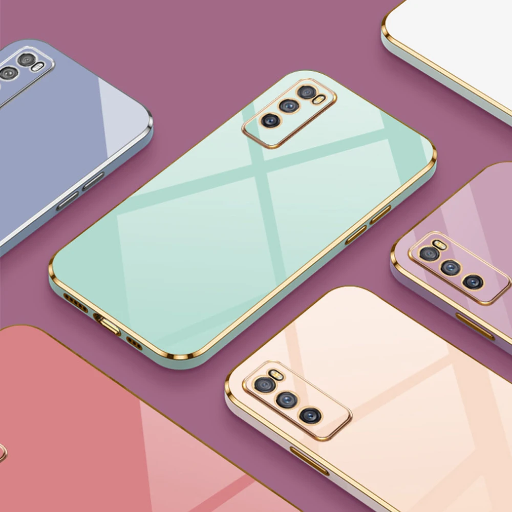 Vivo V20 SE 케이스 Vivo Y70 전화 케이스 V20SE 고급 도금 스트레이트 에지 TPU 소프트 커버 V2022 V2023 카메라 충격 방지 Coque