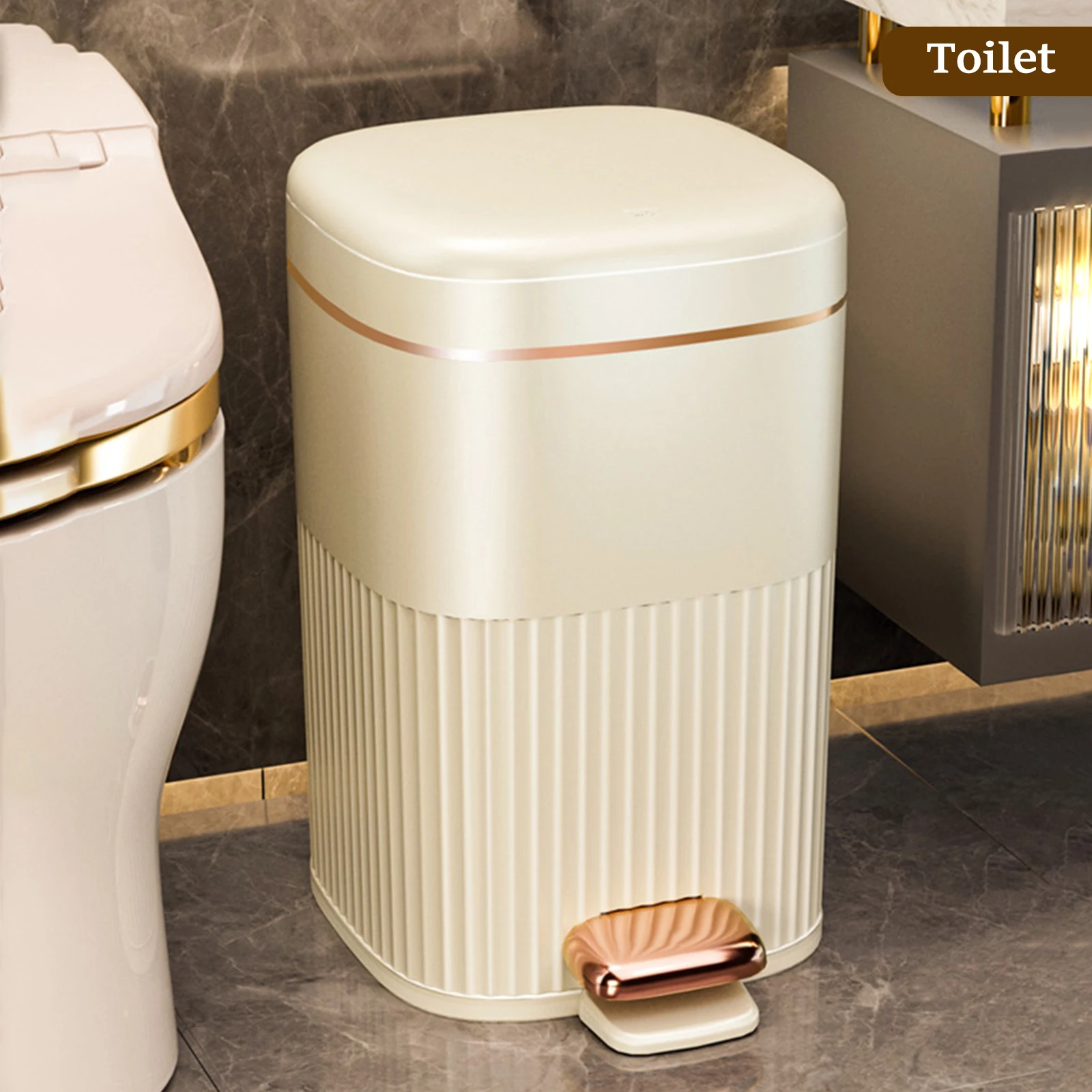 욕실용 럭셔리 쓰레기통, 페달 뚜껑 프레스 타입 쓰레기통, 대용량 주방 재활용 쓰레기통, 방수 쓰레기통, 10L 