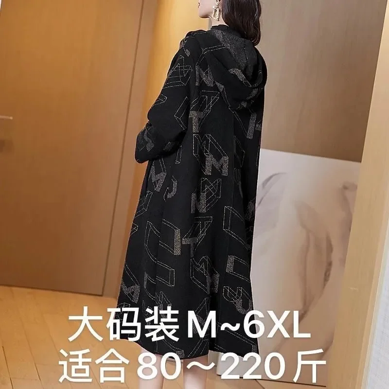 2023 Autumn New Korean Version Loose Slim Thickened Warm Hooded Woolen Coat Medium Length Black Woolen Coat for Commuter Women