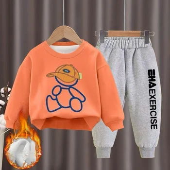 Fleece-Lined Bear Tracksuit Set – 2PCS Top & Pants 1