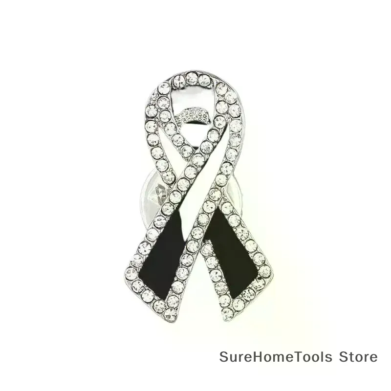 1/3/5Pcs Black Rhinestones Ribbon Brooch Funerals Memorial Pin For Woman Men Suit Dress Shirt Accessories Mourning Badge