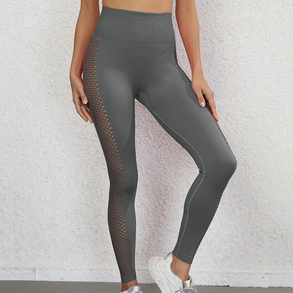 Women Solid Color High Waist Yoga Pants Push Up Hip Lifting Tummy  Controlling Side Hollow Mesh Splicing Fitness Leggings - AliExpress