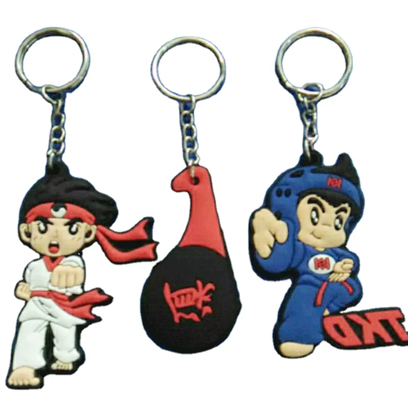 At a loss 10pieces Keychain Taekwondo Supplies Cartoon Sport Gifts for Birthday Keepsake Pendant Key Button key Ring