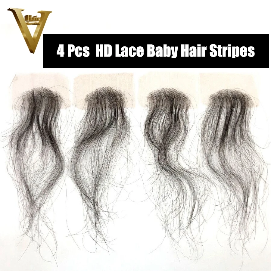 HD Lace Baby Hair Stripes 4 Pcs Virgin Human Hair Edge Reusable More  Natural for Black Women Swiss Lace Hairline Free Shipping