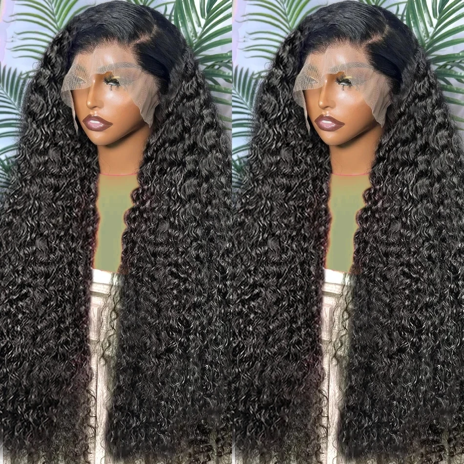

Kinky Curly Preplucked Black Color Synthetic Hair Lace Frontal Wig For Women Glueless Fiber Hair Transparent Lace Wigs