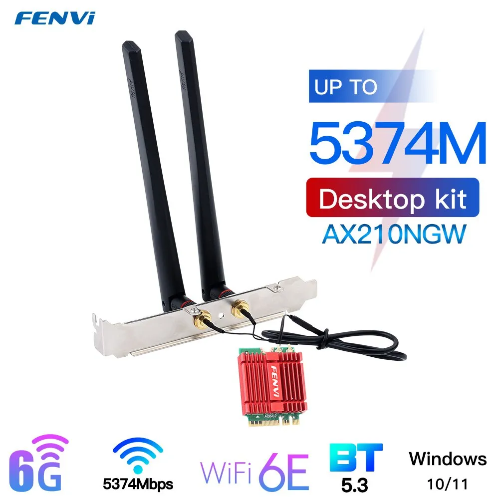 FENVI 5374Mbps WiFi 6E AX210 For Bluetooth 5.3 Tri-Band 2.4G/5G/6Ghz  Wireless PCIe WiFi Adapter 802.11AX WiFi 6 Card PC Win10/11