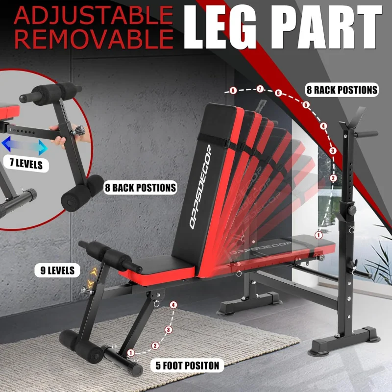 AQOPPSDECOR 6 in 1 Weight Squat Rack Adjustable Bench Press Set with Removable Foot Catch Foldable Stren