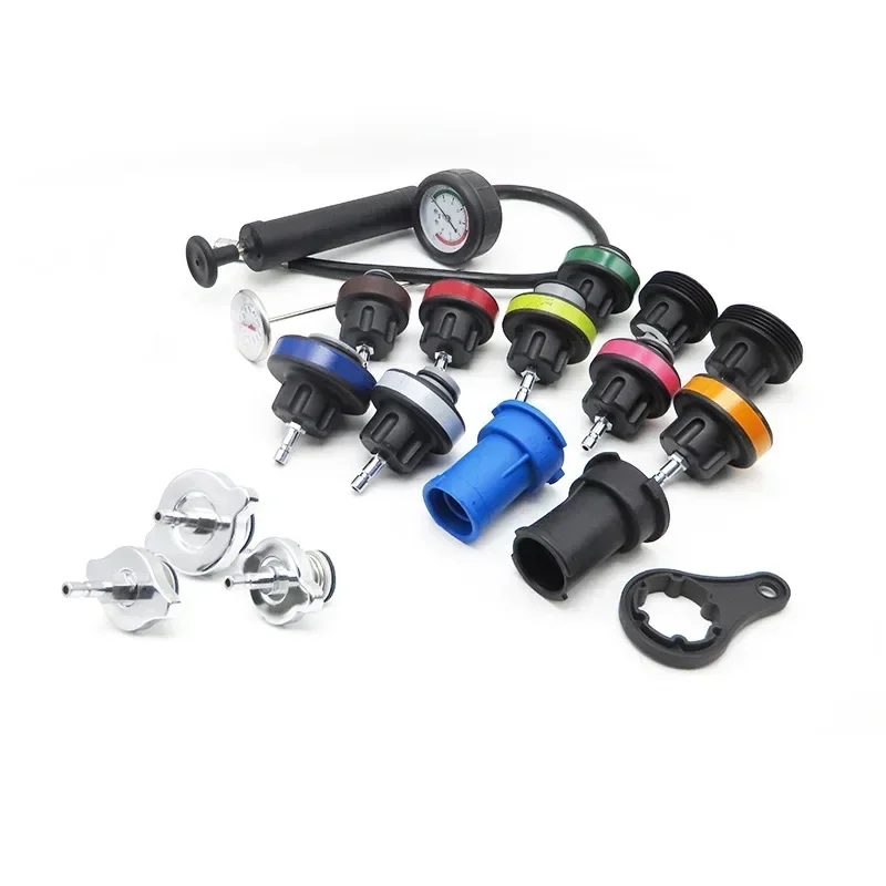 내구성 있는 18종 유니버셜 라디에이터 누출 감지기 자동차 냉각 시스템 테스터 자동차 수리용 압력 게이지 키트 자동차 수리 도구 세트