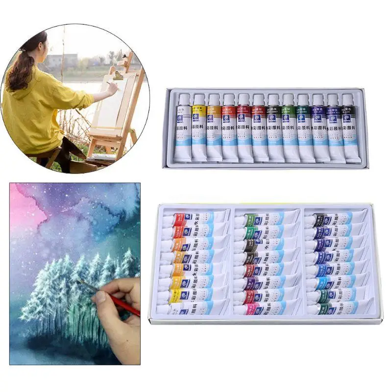 12ml 12/24 색상 전문 페인트 튜브 드로잉 그림 수채화 안료 세트 미술 용품 Dropship