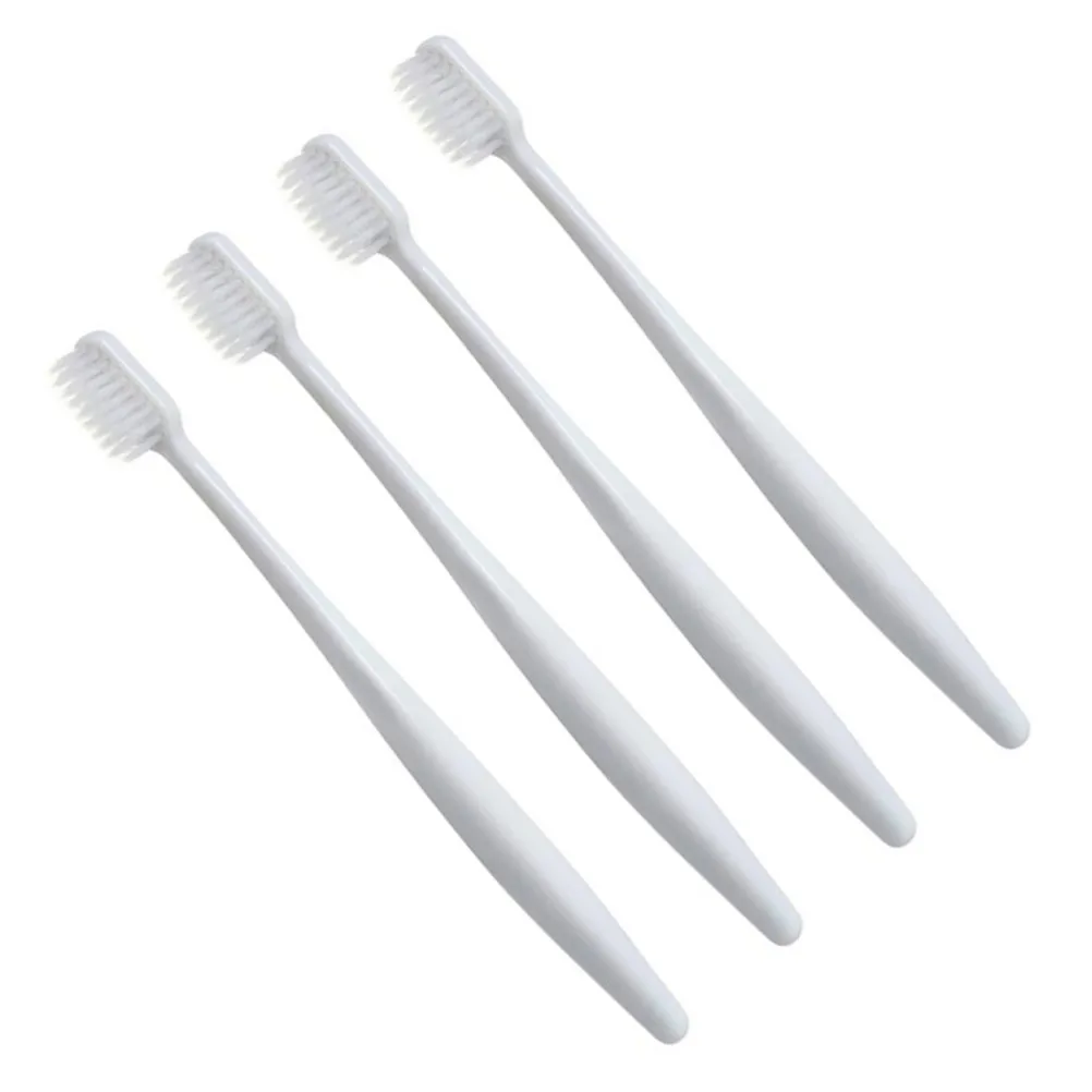 4Pcs 출혈 방지 칫솔 플라스틱 강모 칫솔 그레이 블루 인체 공학적 천연 손잡이 강력한 클렌징 홈 구강 케어
