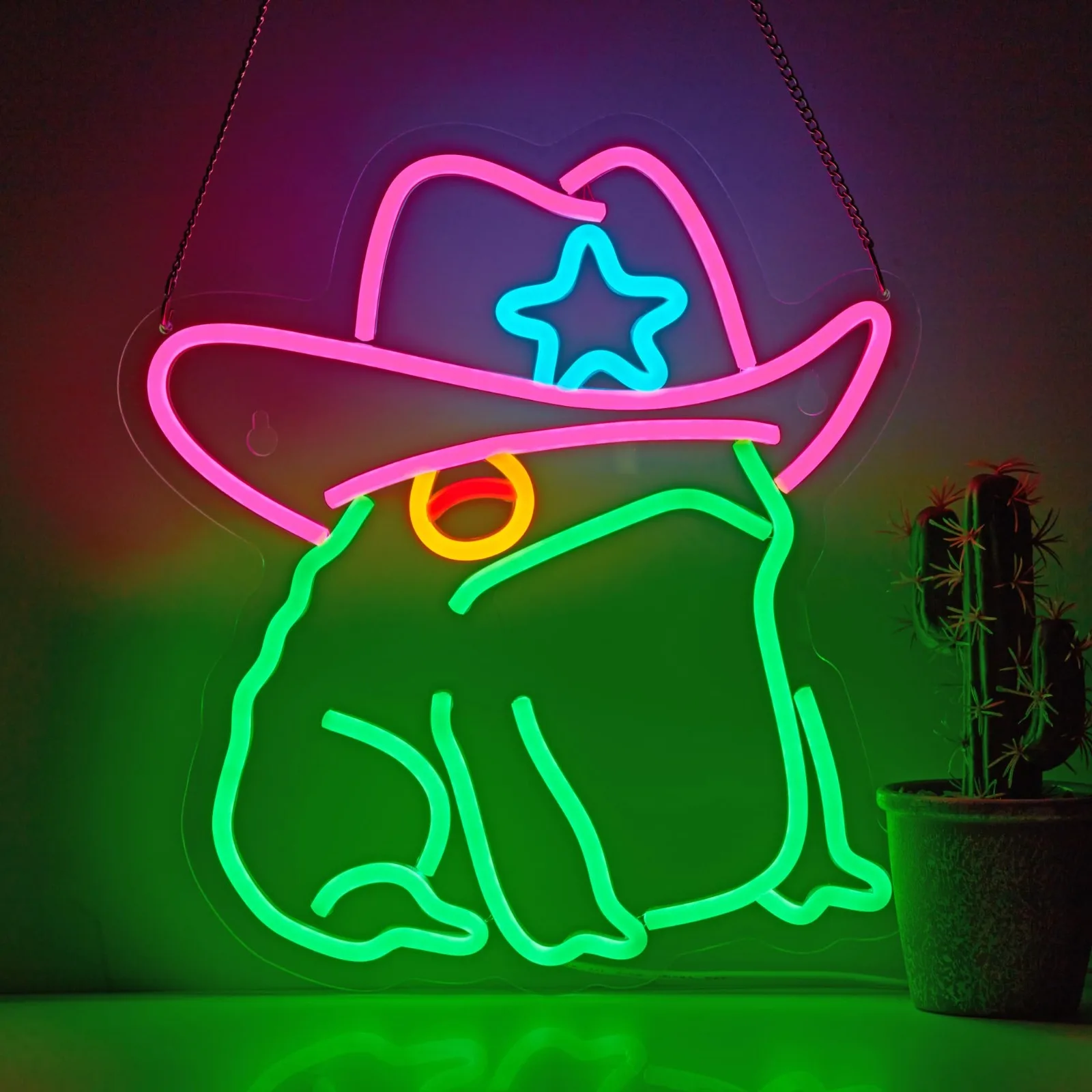 

Cowboy Toad Neon Sign Frog Neon Light Cowboy LED Sign, USB Powered Dimmable Art Signs for Pub Store Man Cave Room