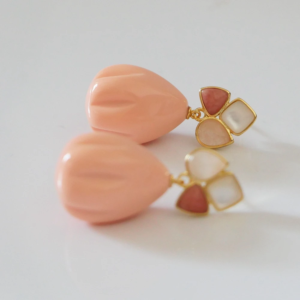 

Light Orange Pink Turquoise Natural Stone 4cm Long Drop Earrings with 925 Silver Ear Pin Gold plate Jewelry For Woman 2022 Trend