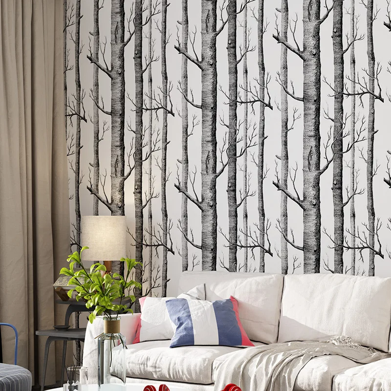 Nordic Modern Minimalist Living Room Branch Birch Forest Atmosphere Fashion Waterproof Self Adhesive TV Background Wallpaper