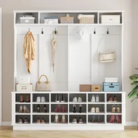 Hall Tree with Bench and Shoe Storage, Multi-Purpose Entryway Bench with Coat Rack, Adjustable Shelves, Shoe Rack 2