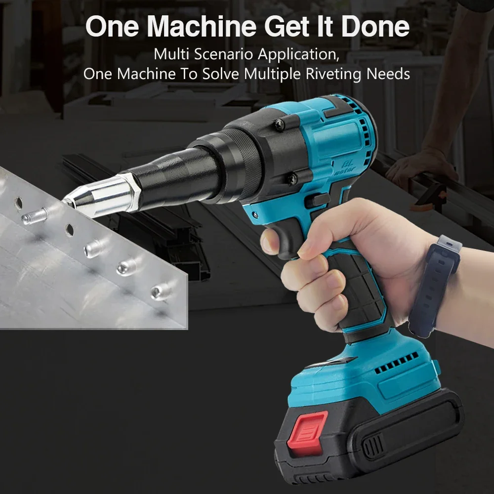 

RDDSPON 21V 1000W Cordless Electric Rivet Gun Brushless Nail Gun 3.2-4.8 mm Power Tools for Makita 18V Battery