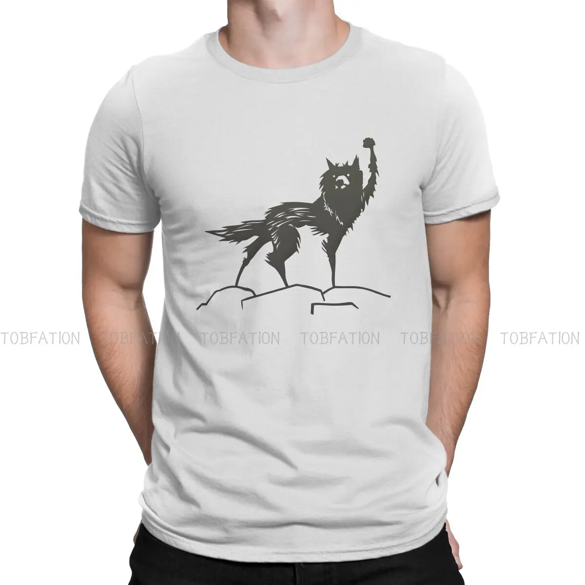 Wolf Polyester TShirts Black Raise Hand Distinctive Men's T Shirt Funny Tops Size S-6XL