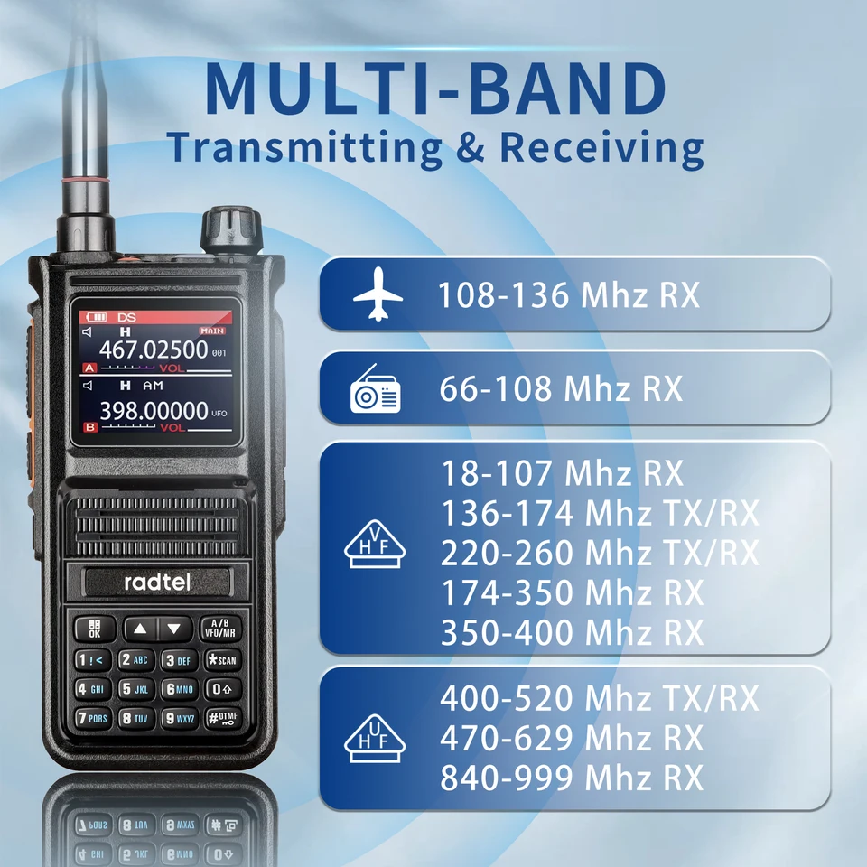 Radtel RT-950 PRO Radio Amatoriale 10W | GPS/APRS, Bluetooth, Multibanda AM/FM/CB/SW/MW/LW, NOAA, Analizzatore Di Spettro