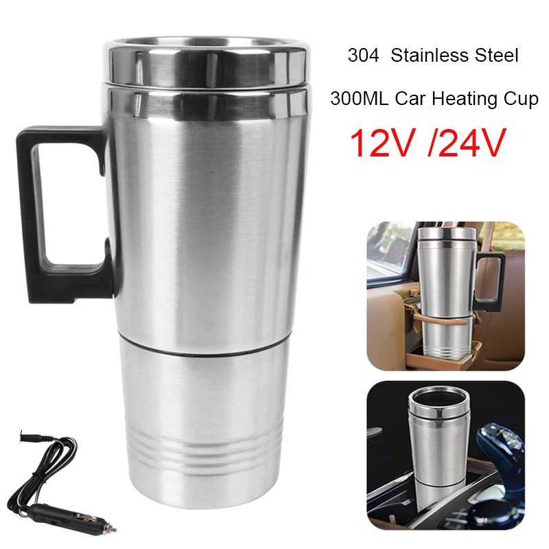 

300ML Car Heating Cup DC12V/24V Car Electric Thermos Water Heater Kettle for Coffee Tea Milk Portable Stainless Steel Travel Mug
