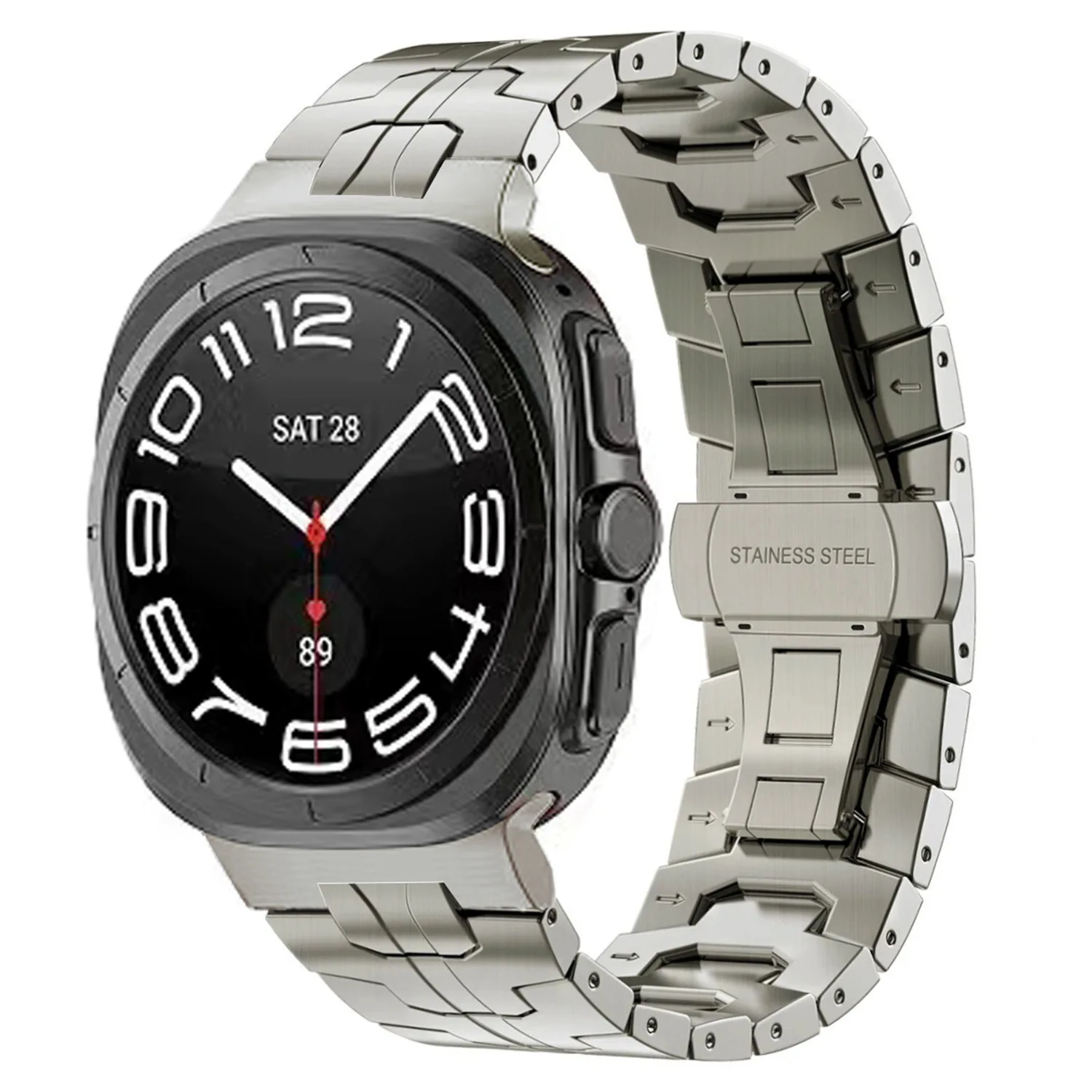 Luxury Stainless Steel Butterfly Buckle Watch Strap - Metal Armor Design