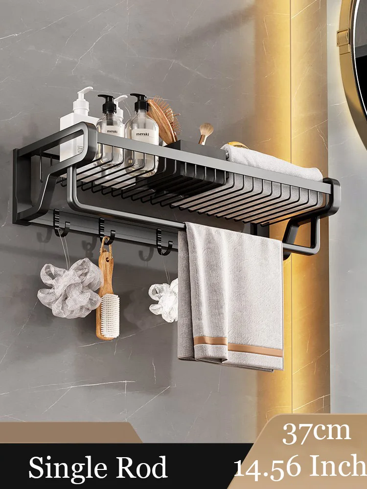 Hommtina Wall-Mounted Towel Rack - No Drill Bathroom Organizer, 30.5" Rust-Resistant Black 11 thumbnail image