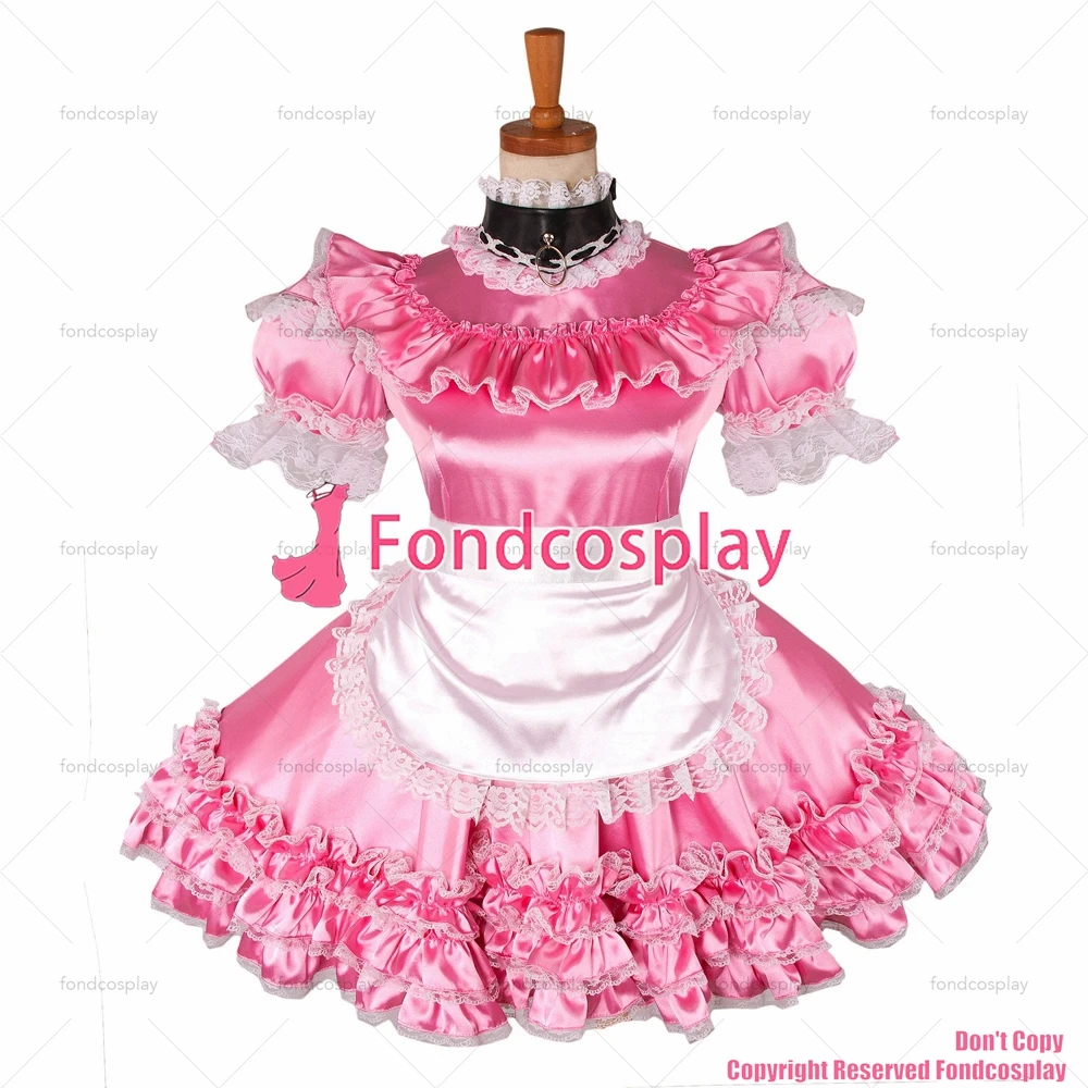 

Сексуальная одежда для взрослых с крестом fondcosplay, блестящее Короткое атласное платье розового цвета, запираемое в фотостудии, CD/TV[G1215]