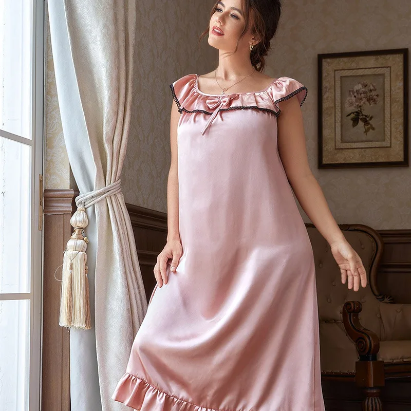 Thin U-shaped Doll Collar Sleeveless Dress Female Plus Size Leisure Pajamas Summer Imitation Silk Nightgown Women's Home Clothes