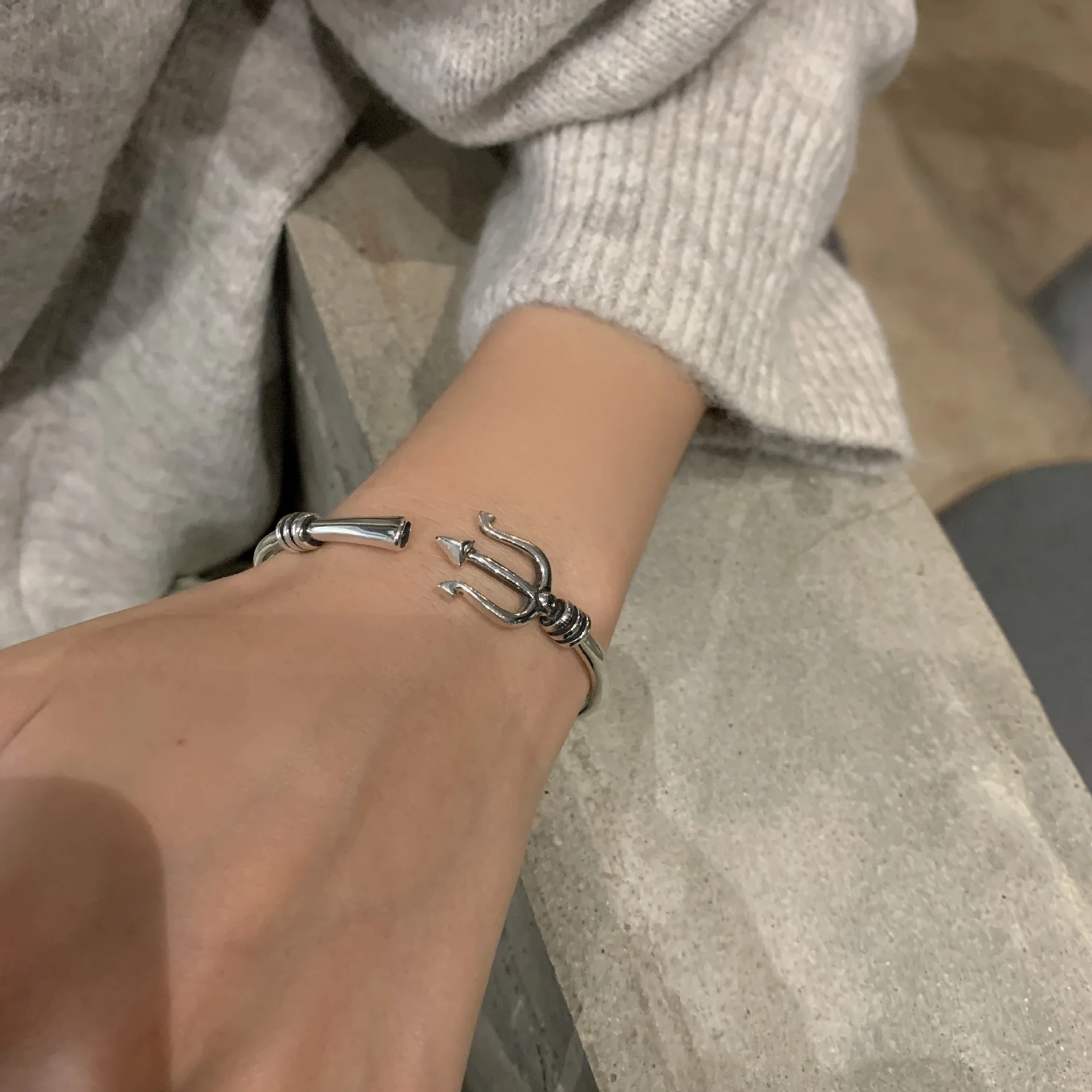 Promotion Poseidon Trident Design Retro Thai Silver Female Bangle Jewelry For Women Christmas Gifts No Fade 2